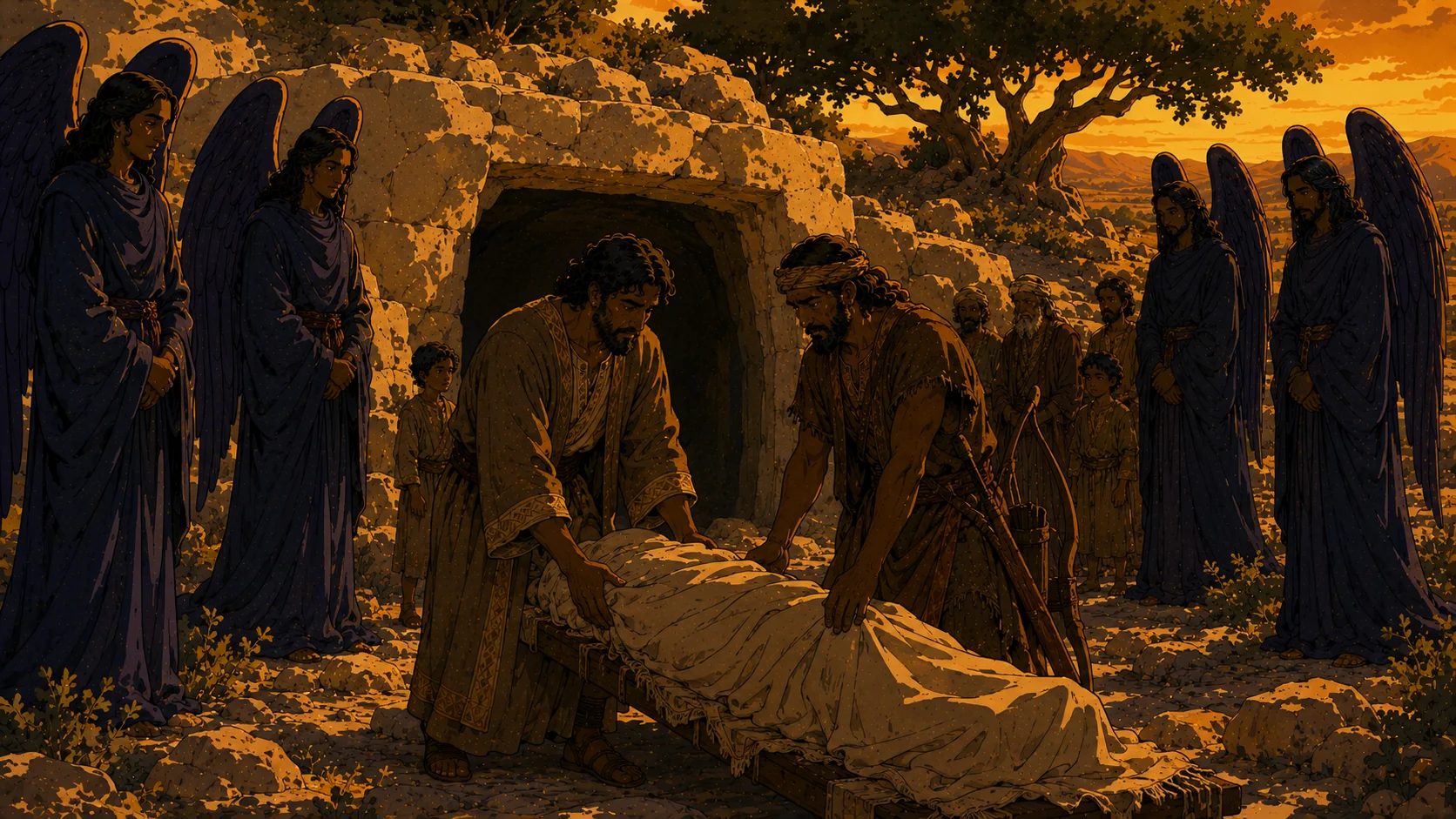 Isaac and Ishmael Bury Abraham